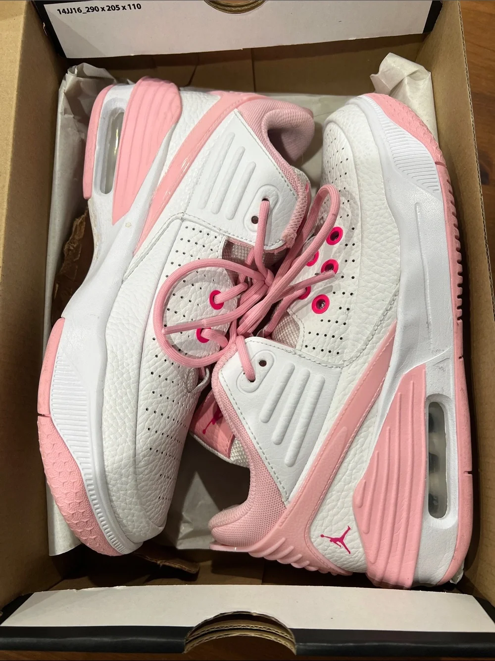 Jordan Max Aura 5 Big Girls White & Pink Sneakers